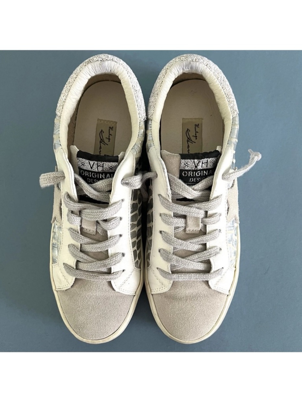 Vintage Havana Ingrid Low Top Sneakers Wild Croc Silver Metallic Fashion Size 8 - Picture 7 of 9